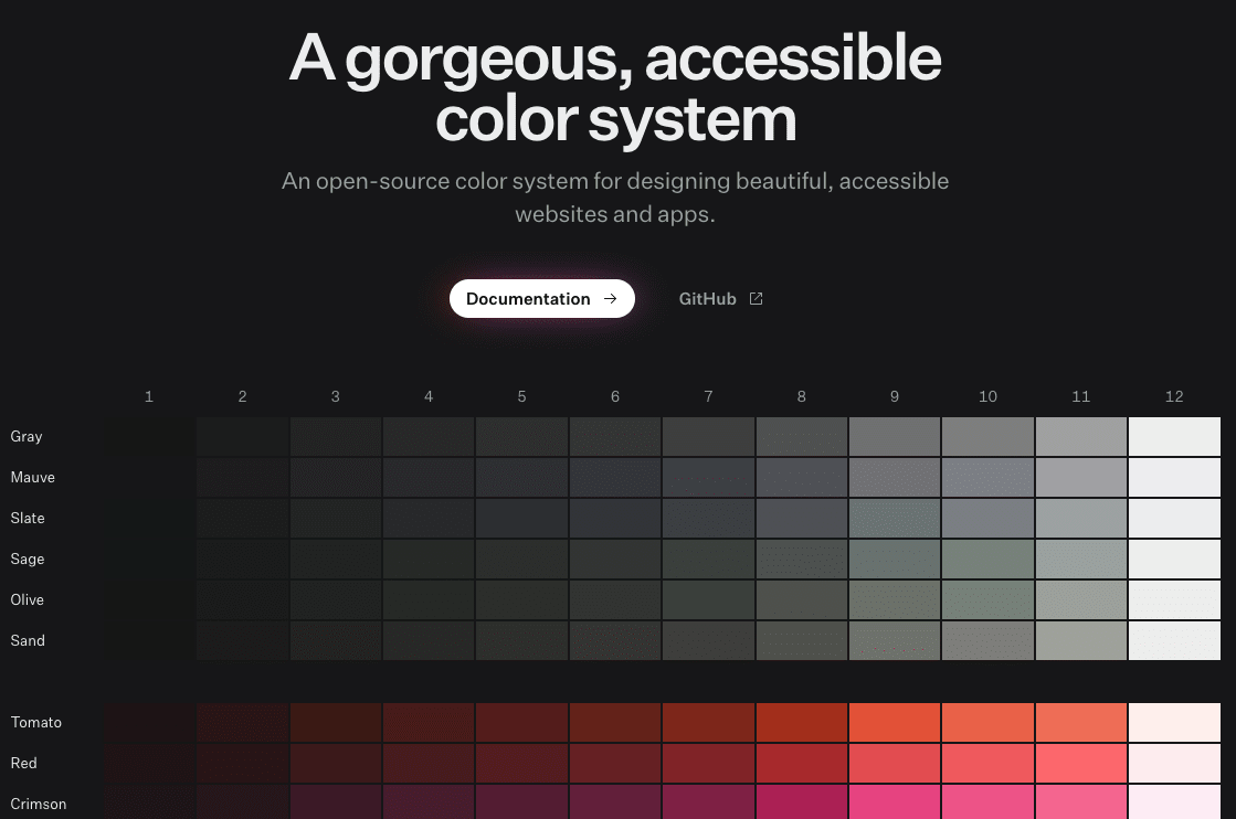 Screenshot of Radix UI Color website